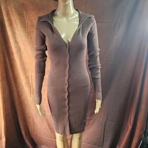 House of Harlow 1960 Button-Up Knit Dress in Brown
